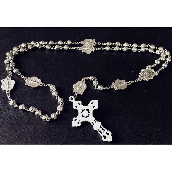 Handmade Silver Rose Beads Catholic 5 DECADE Rosary with Cross and Gift Box from - Picture 5 of 9